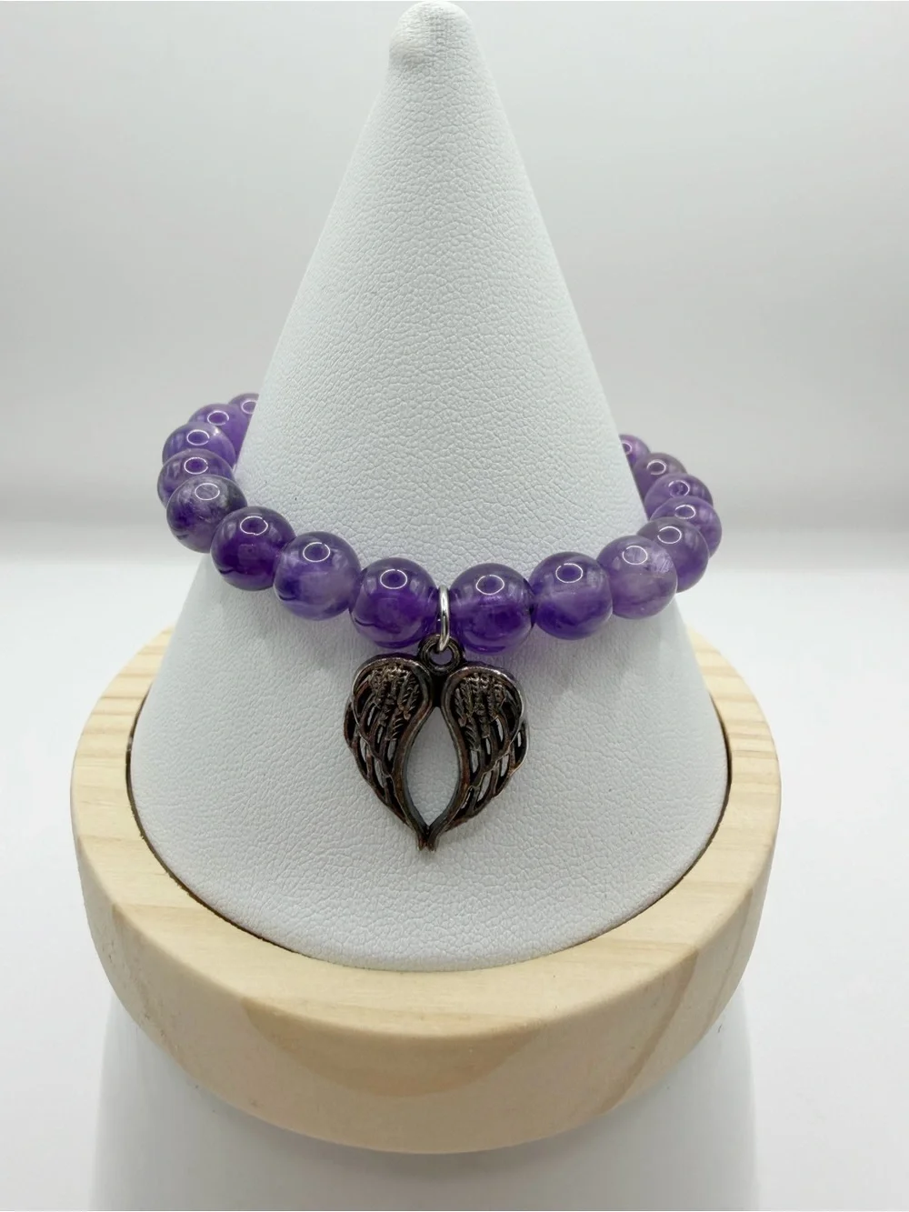 Purple Beaded Bracelet with Angel Wing Charm - Women Jewelry
